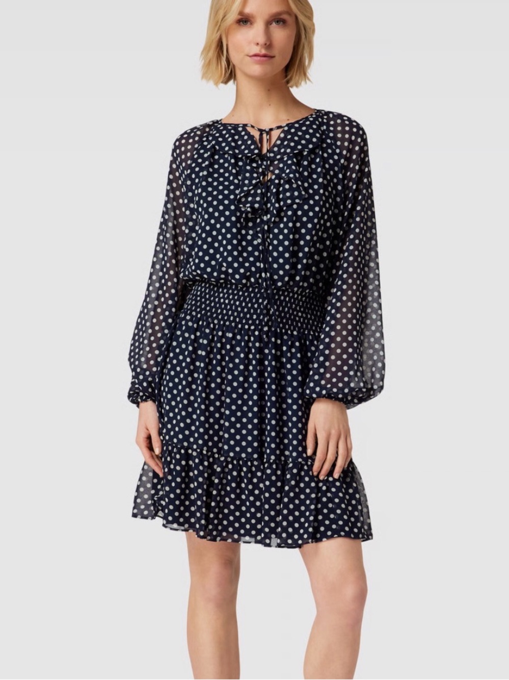 Ralph Lauren Navy Polka Dot Chiffon  Smocked Ruffle Tiered Dress Sz 4 somerset
